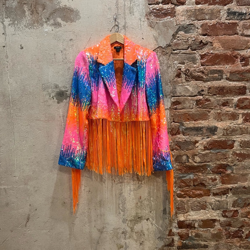Nasty Gal Cropped Ombré Sequin Fringe Jacket